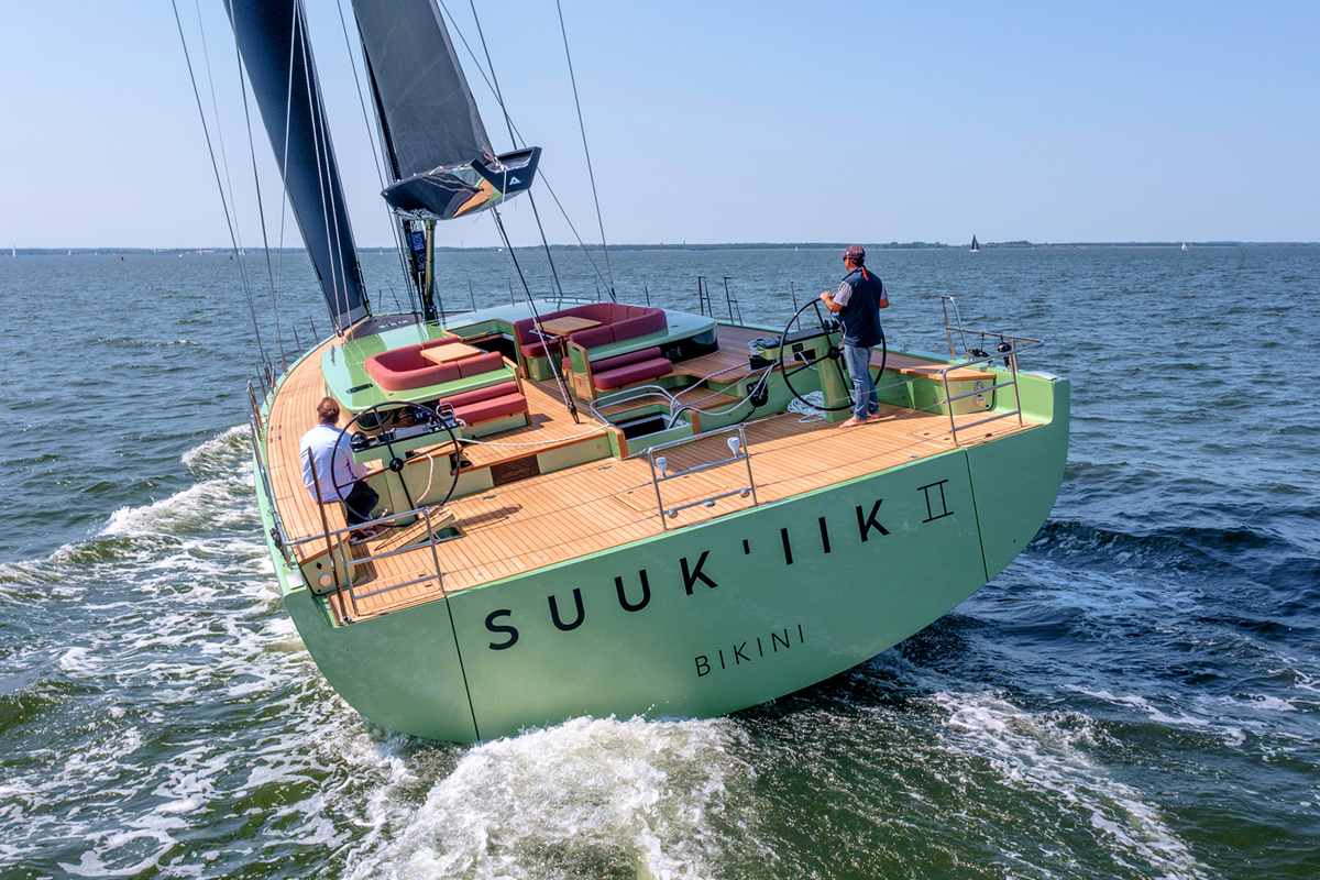 Aerial view of luxury sailing yacht
